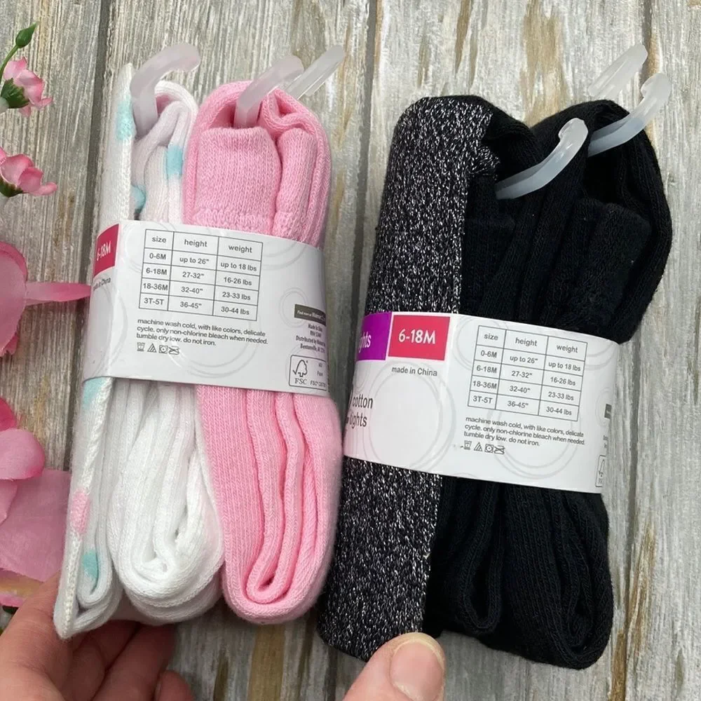 Toddler Girl’s Cotton Footed Tights 2, 2-Packs Size 6-18M